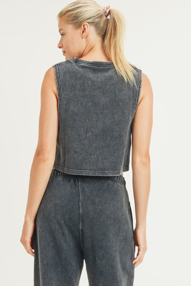 Mineral-Washed Ribbed Boxy Cropped Muscle Tank