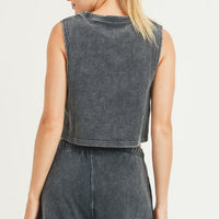 Mineral-Washed Ribbed Boxy Cropped Muscle Tank