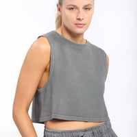 Mineral-Washed Ribbed Boxy Cropped Muscle Tank