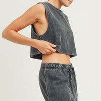 Mineral-Washed Ribbed Boxy Cropped Muscle Tank