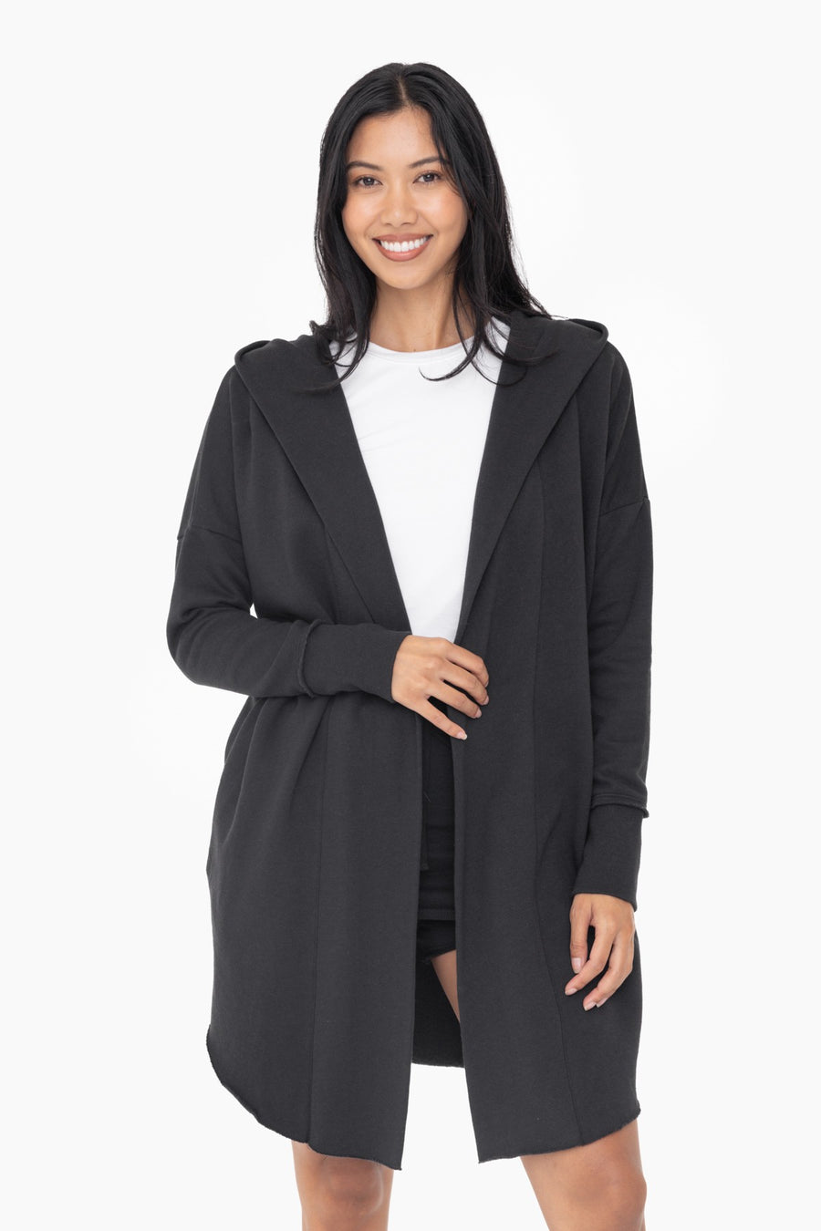 Open Front Longline Hooded Cardigan