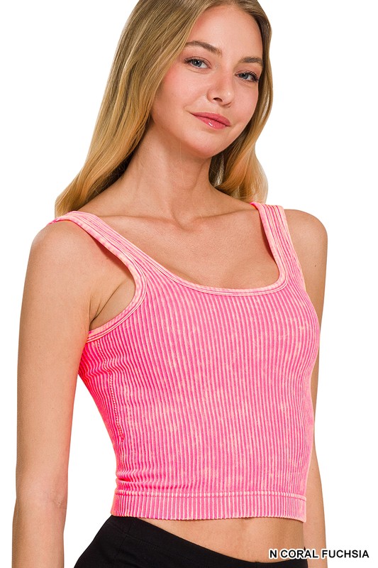 Stone Washed Padded Ribbed Crop Tank