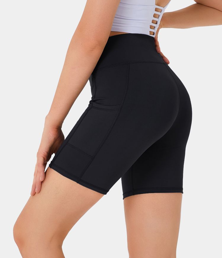 High Waisted Side Pocket Running Biker Shorts